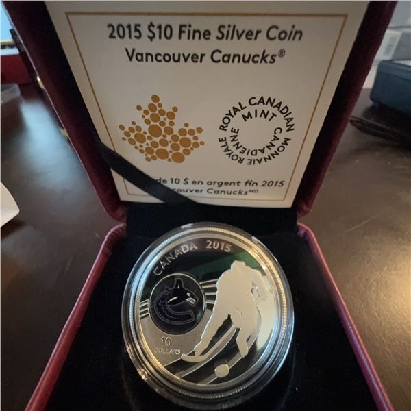 2015 $10 Fine Silver Coin Royal Canadian Mint Vancouver Canucks NHL 99.99% Pure Silver