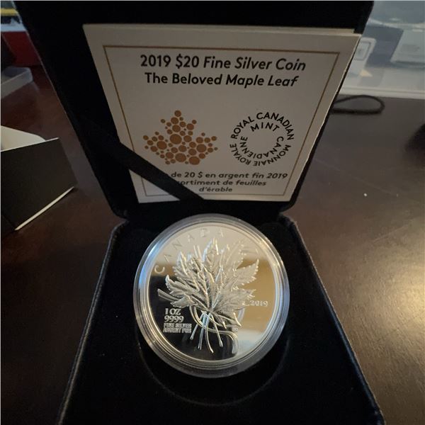 2019 $20 Fine Silver Coin The Beloved Maple Leaf 1 oz 99.99% Pure, Royal Canadian Mint