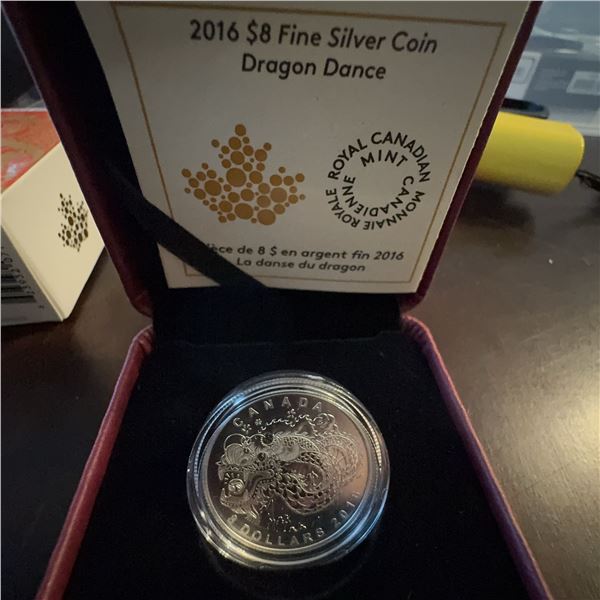 Royal Canadian Mint Silver Coins: 2016 $8 Dragon Dance & 2015 $10 Edmonton Oilers