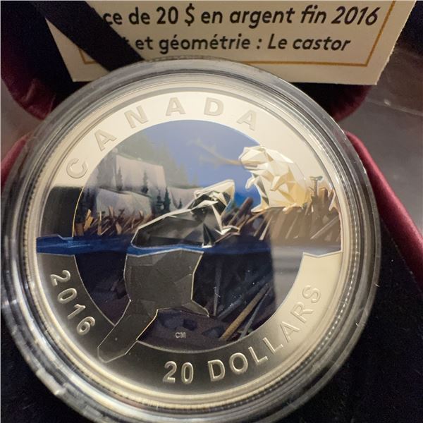 2016 $20 Fine Silver Coin Geometry in Art: The Beaver, 99.99% Pure Silver, RCM