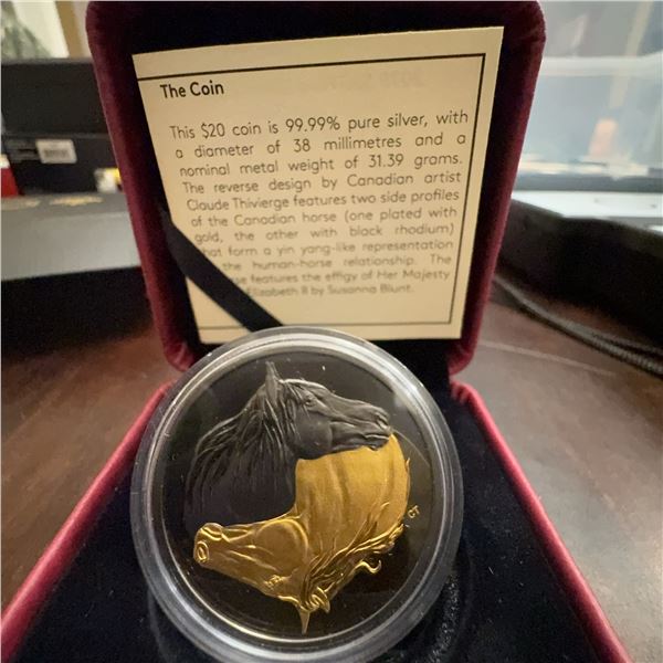 2020 $20 Fine Silver Coin Black and Gold The Canadian Horse Royal Canadian Mint