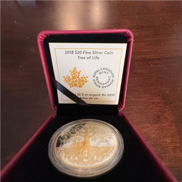 2018 Royal Canadian Mint $20 Fine Silver Tree of Life Coin, Gold-Plated, 31.39g