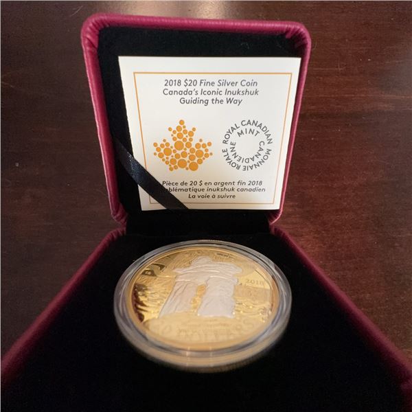2018 $20 Fine Silver Coin Gold-Plated Inukshuk Canada Royal Canadian Mint 31.39g