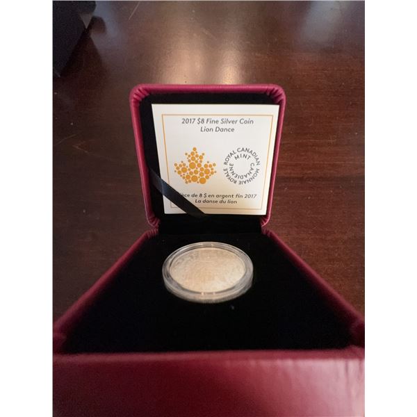 2017 $8 Fine Silver Coin Lion Dance Royal Canadian Mint 99.99% Pure 7.96g 27mm
