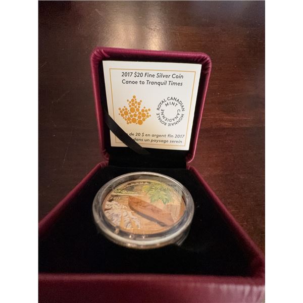 2017 $20 Fine Silver Coin Canoe To Tranquil Times Royal Canadian Mint, 99.99% Pure, Box