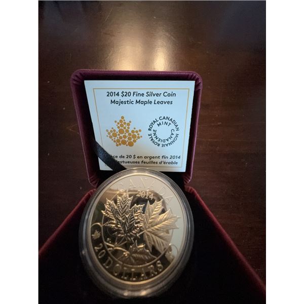 2014 $20 Fine Silver Coin Majestic Maple Leaves, 31.39g, Royal Canadian Mint