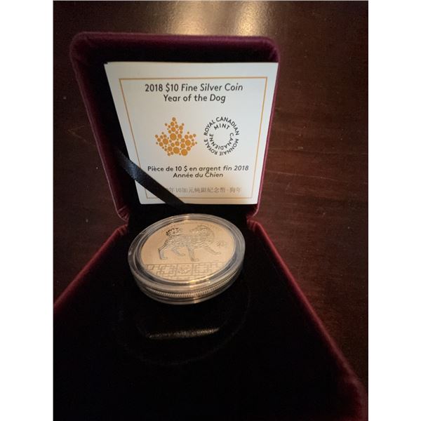2018 $10 Fine Silver Coin Year of the Dog Royal Canadian Mint 34mm 99.99% Pure Silver