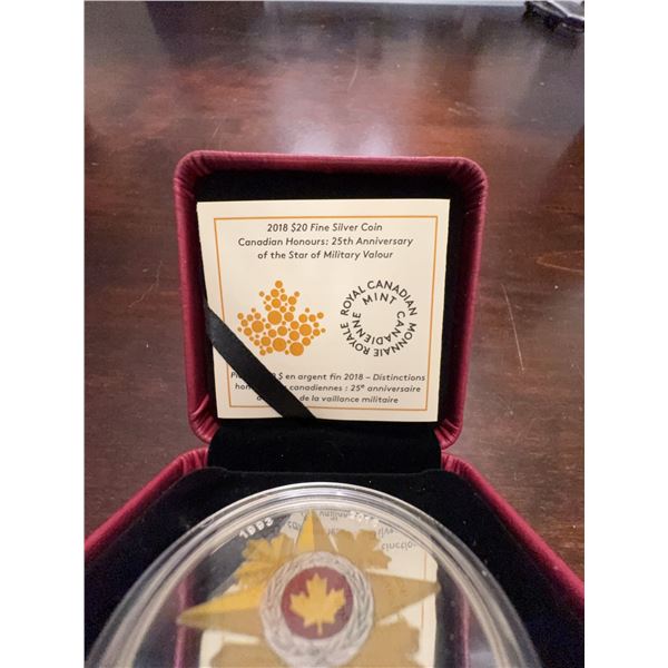 2018 $20 Fine Silver Coin 25th Anniversary Star of Military Valour Royal Canadian Mint
