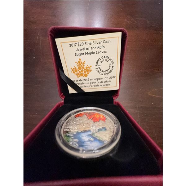 2017 $20 Fine Silver Coin Jewel of the Rain Sugar Maple Leaves with Box and COA