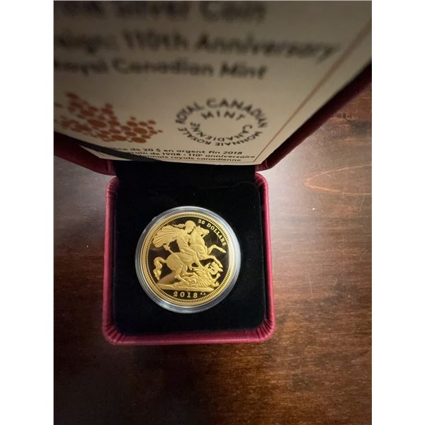 2018 $20 Fine Silver Coin 110th Anniversary Saint George Sovereign Design Canada