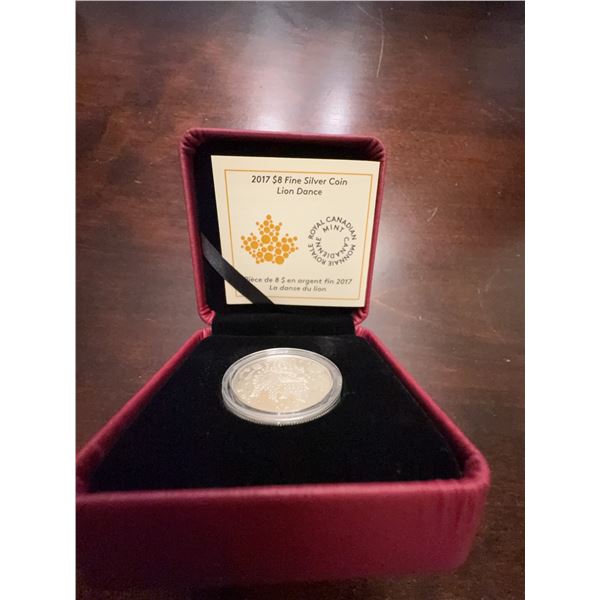 2017 $8 Canadian Fine Silver Coin Lion Dance 99.99% Pure 7.96g With Case