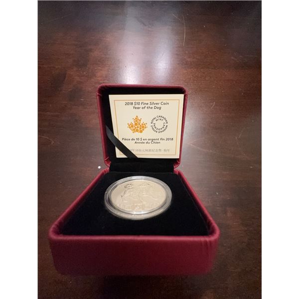 2018 $10 Fine Silver Coin Year of the Dog Royal Canadian Mint in Case