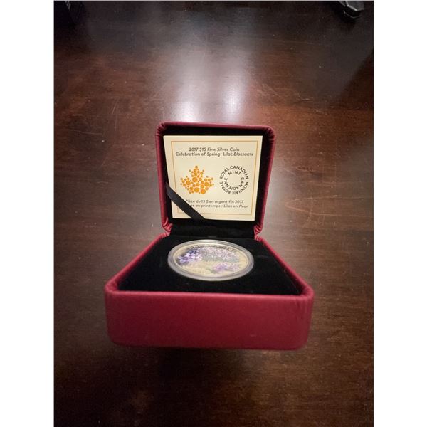 2017 $15 Fine Silver Coin Royal Canadian Mint Spring Lilac Blossoms with Case