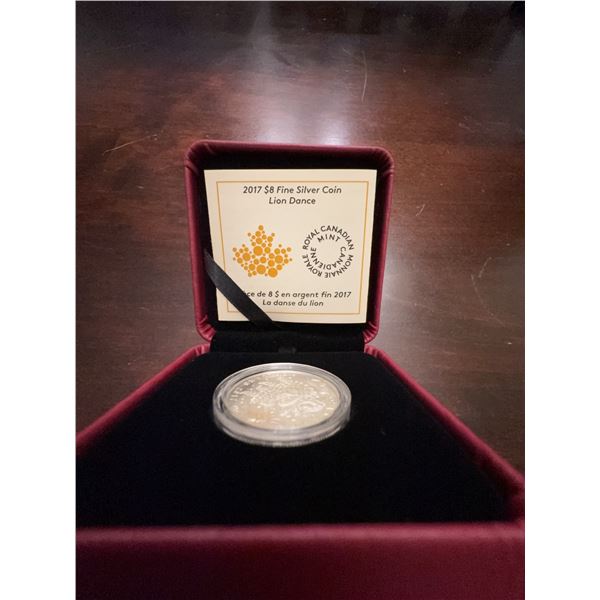 2017 $8 Fine Silver Coin Lion Dance Royal Canadian Mint 99.99% Pure Silver