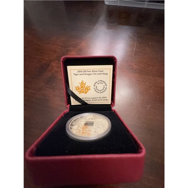 2016 $8 Fine Silver Tiger and Dragon Yin and Yang Coin, Royal Canadian Mint