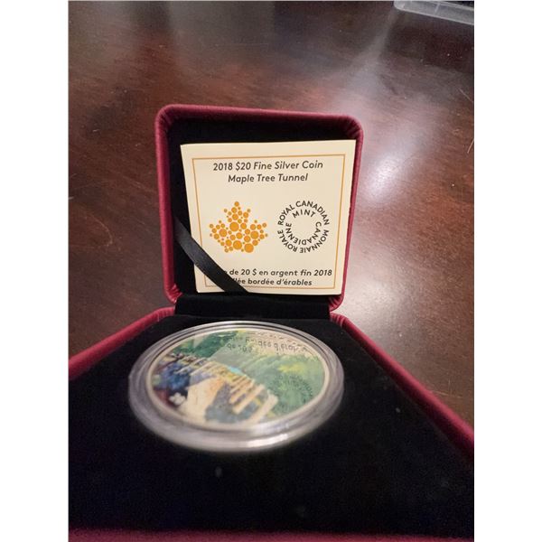 2018 $20 Fine Silver Coin Maple Tree Tunnel Canadian Mint with Case