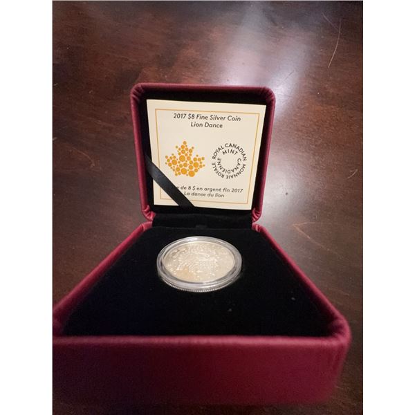 2017 $8 Fine Silver Coin Lion Dance, Royal Canadian Mint, 27mm, 99.99% Pure Silver