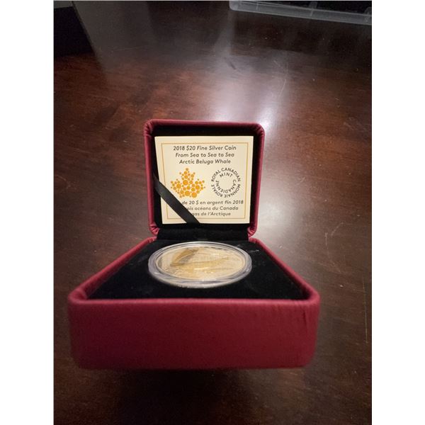 2018 $20 Fine Silver Coin Arctic Beluga Whale 99.99% Pure Silver Royal Canadian Mint