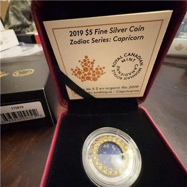 2019 $5 Fine Silver Coin Zodiac Series Capricorn with Swarovski Crystals (99.99% Pure)
