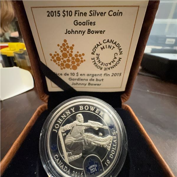 2015 $10 Fine Silver Coin Goalie Johnny Bower Royal Canadian Mint