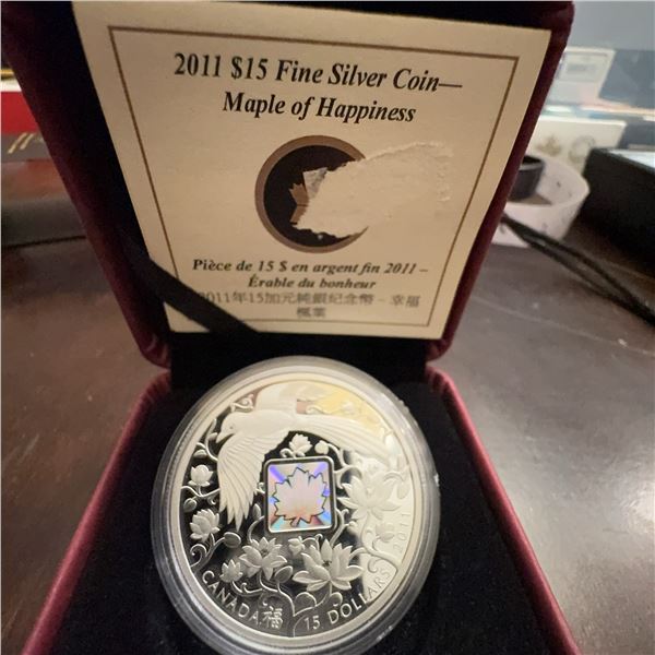 2011 $15 Fine Silver Coin Maple of Happiness Royal Canadian Mint 99.99% Silver
