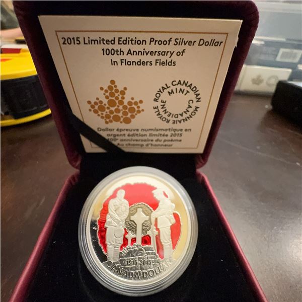 2015 Royal Canadian Mint $1 Proof Silver Dollar In Flanders Fields 100th Anniversary