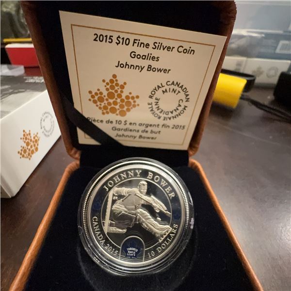 2015 $10 Fine Silver Coin Johnny Bower Goalie Royal Canadian Mint NHL