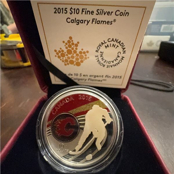 2015 $10 Fine Silver Coin Calgary Flames Royal Canadian Mint NHL Collectible