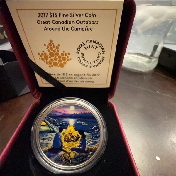 2017 $15 Fine Silver Coin Great Canadian Outdoors Campfire, Royal Canadian Mint
