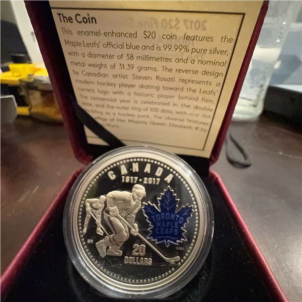 2017 $20 Fine Silver Coin 100th Anniversary Toronto Maple Leafs Royal Canadian Mint