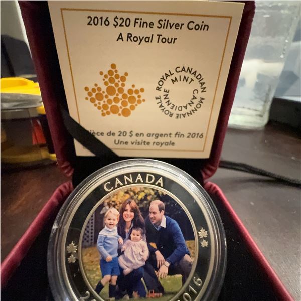 2016 $20 Fine Silver Coin A Royal Tour Royal Canadian Mint Boxed With COA