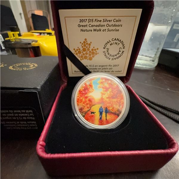 2017 $15 Fine Silver Coin Nature Walk at Sunrise Canada 23.17g 36.07mm