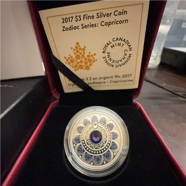 2017 $3 Fine Silver Coin Zodiac Series Capricorn Royal Canadian Mint 27mm 7.96g