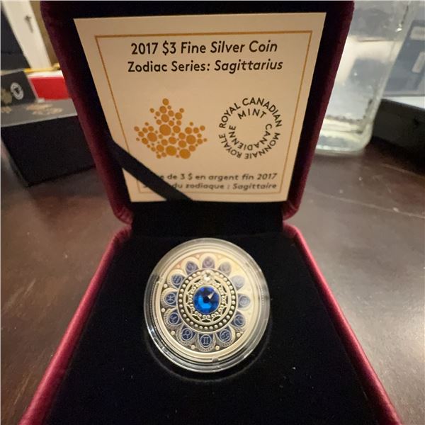 2017 $3 Fine Silver Coin Zodiac Series: Sagittarius, Royal Canadian Mint with Swarovski