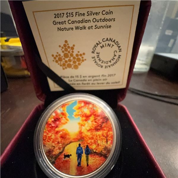 2017 $15 Fine Silver Coin Great Canadian Outdoors Nature Walk at Sunrise, RCM, 23.17g