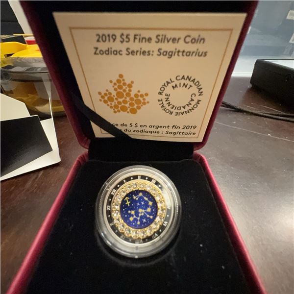 2019 $5 Fine Silver Coin Zodiac Series Sagittarius with Swarovski Crystals