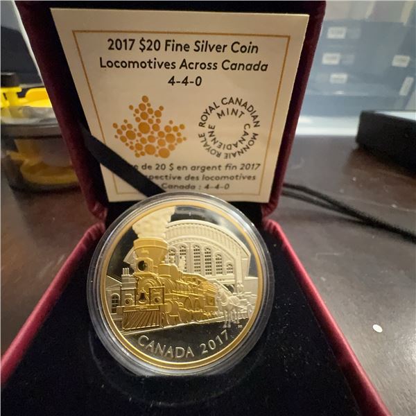 2017 $20 Fine Silver Gold-Plated Coin Locomotives Across Canada 4-4-0, Royal Canadian Mint