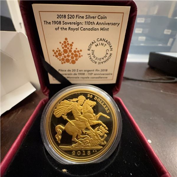 2018 $20 Fine Silver Coin 110th Anniversary 1908 Sovereign Royal Canadian Mint