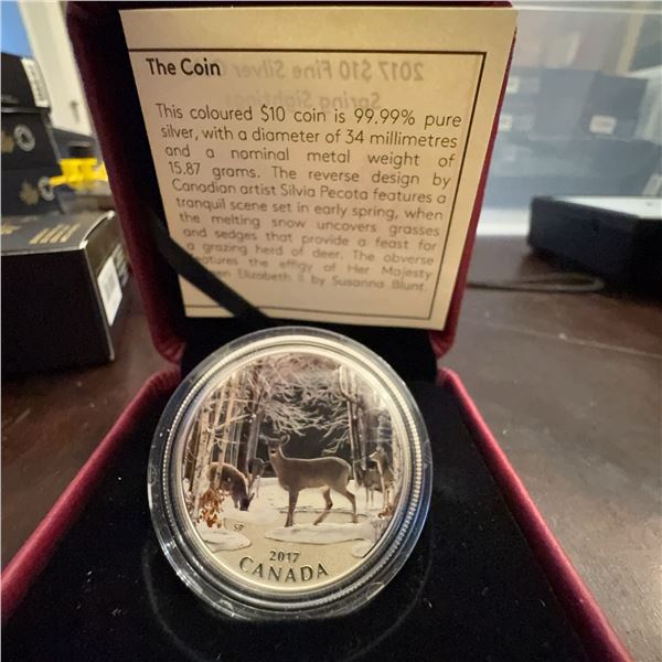 2017 $10 Fine Silver Coin Spring Sightings Canada 34mm 99.99% Pure with Case