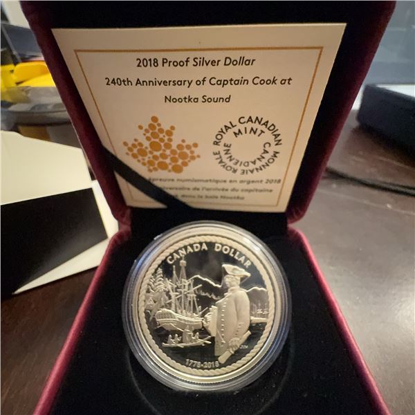 2018 Proof Silver Dollar 240th Anniversary Captain Cook Nootka Sound Royal Canadian Mint