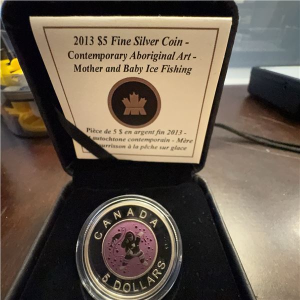 2013 $5 Fine Silver Coin Contemporary Aboriginal Art Mother and Baby Ice Fishing