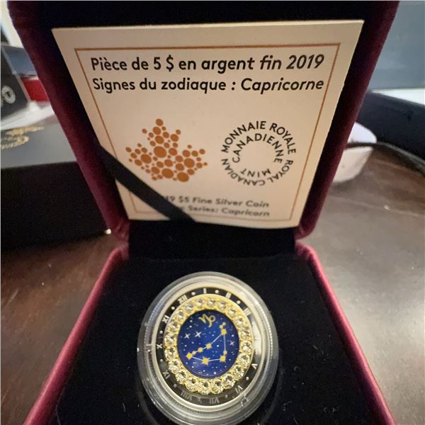 2019 Canadian $5 Fine Silver Coin Zodiac Series Capricorn with Swarovski Crystals