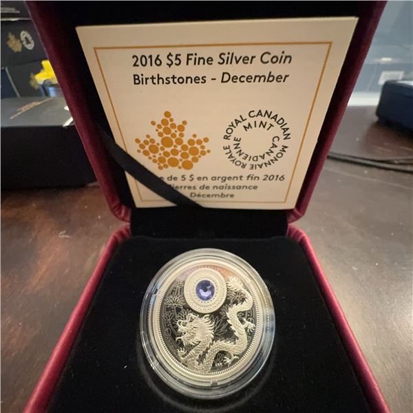 2016 $5 Fine Silver Coin Birthstones December Royal Canadian Mint with Swarovski Crystal