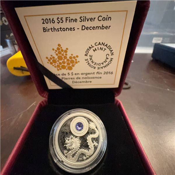 2016 $5 Fine Silver Coin Birthstones December Swarovski Mint in Case