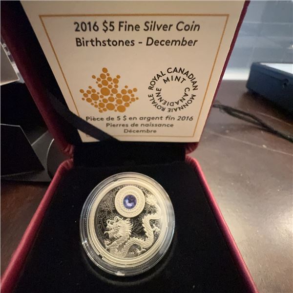 2016 $5 Fine Silver Coin Birthstones December with Swarovski Crystal, Canada