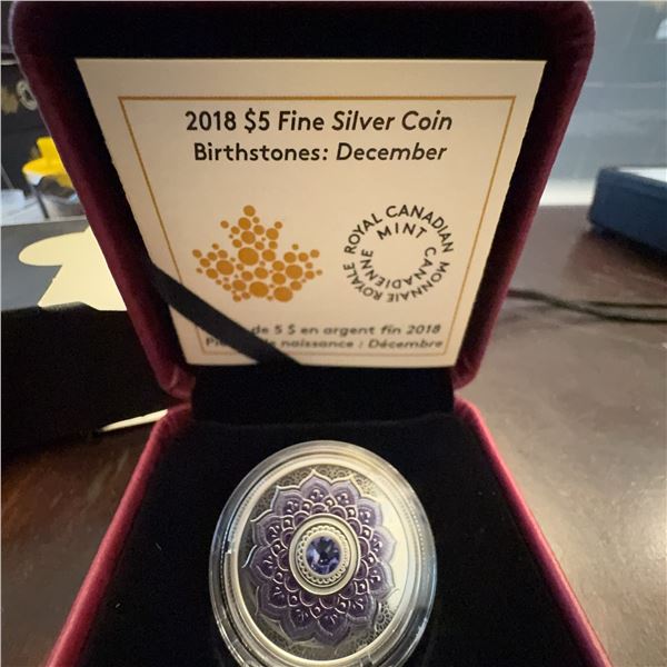2018 $5 Fine Silver Coin Birthstones December Royal Canadian Mint 7.96g 27mm
