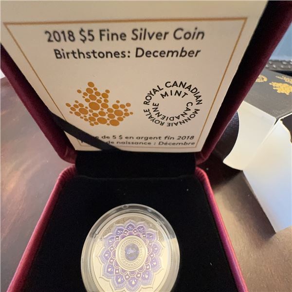 2018 $5 Royal Canadian Mint Fine Silver Birthstone Coin December 7.96g