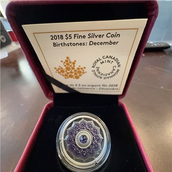 2018 $5 Fine Silver Coin Birthstones: December with Swarovski Crystal by RCM