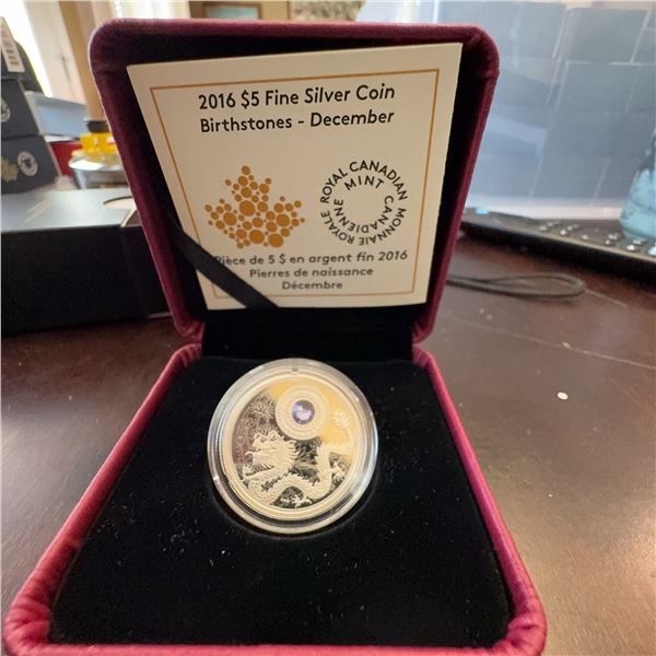 2016 $5 Fine Silver Coin Birthstones December With Swarovski Tanzanite