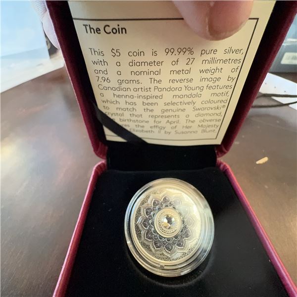 2021 Canada $5 Silver Coin Mandala Motif by Pandora Young, 99.99% Silver, 27mm, 7.96g